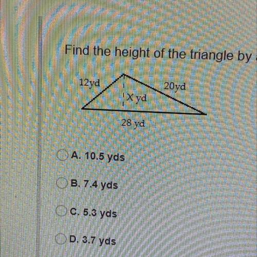 Find the height of the triangle by applying formulas for the area of a triangle and your knowledge
