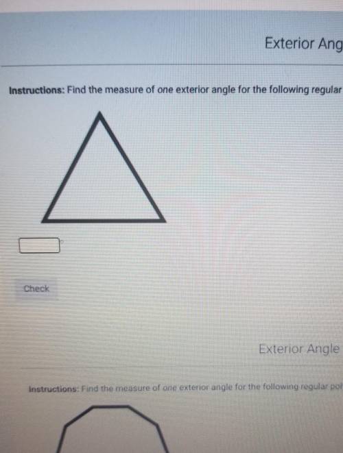 Find the measure of one exterior angle for the following regular polygon ​