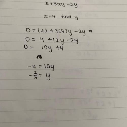 Evaluate x+3xy - 2y for x= 4 and y