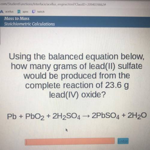 using the balanced equation below how many grams of lead(||) sulfate would be produced from the com