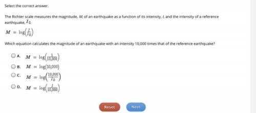 The Richter scale measures the magnitude, M, of an earthquake as a function of its intensity, I, an