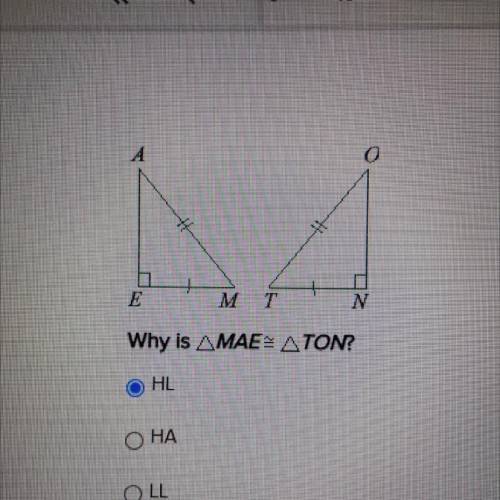 Why is Triangle MAE congruent to Triangle TON