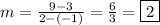 m=\frac{9-3}{2-(-1)}=\frac{6}{3}=\boxed{2}