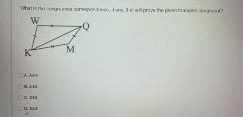 What is the congruence correspondence, if any, that will prove the given triangles congruent?

mul