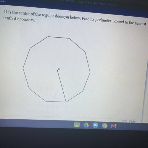 O is the center if the regular polygon beloe. Find its perimeter. Round to the nearest tenth if nec