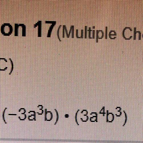 Simplify (-3a^3b)•(3a^4b^3)