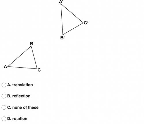 Determine what type of transformation is represented. A. translation B. reflection C. none of these