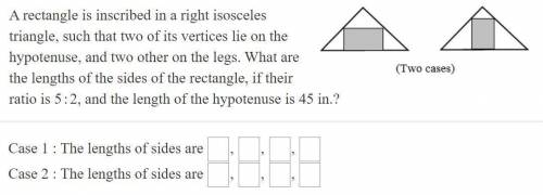 Geometry qeustion: A rectangle is inscribed in a right isosceles triangle such that two of its vert
