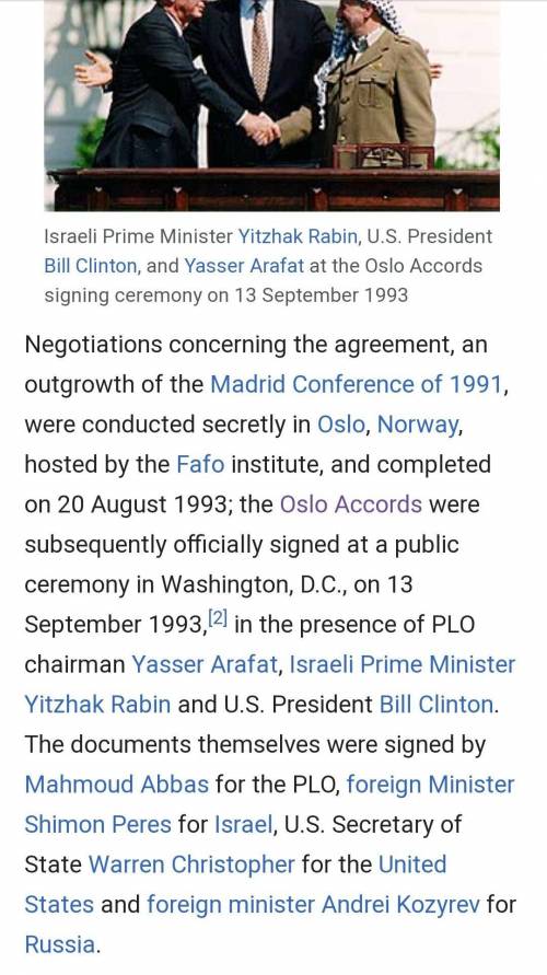 Which individuals signed the Oslo Accords?

Yasser Arafat and Yitzhak Rabin
Arthur Balfour and Gama