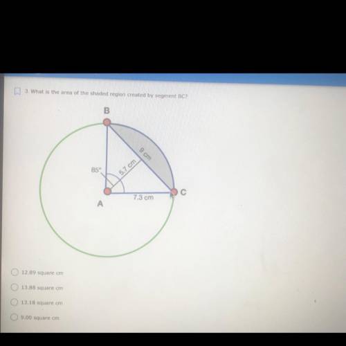 HELP please, What is the area of the shaded region created by segment BC?