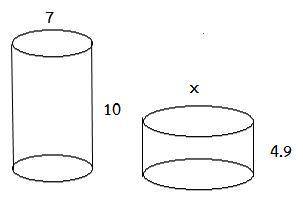 From the picture, two cylindrical glasses of the same capacity. Find the diameter length (X) of a s