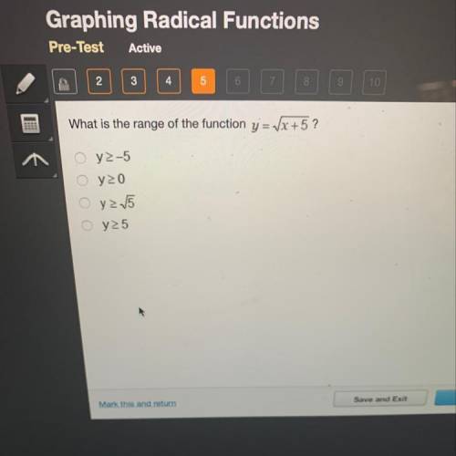 What is the range of the function y=sqr x+5
