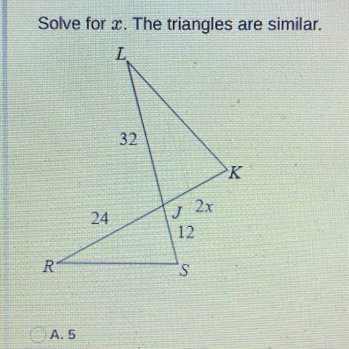 Solve for x, the triangles are similar