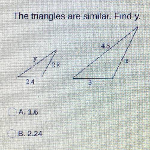 The triangles are similar, find y