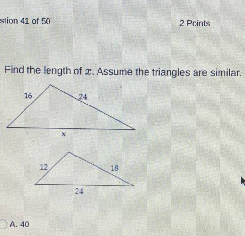 Find the length of x