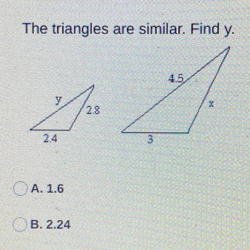 The triangles are similar, find y