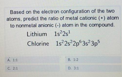 Based on the electron configuration of the two atoms, predict the ratio of metal cationic (+) atom