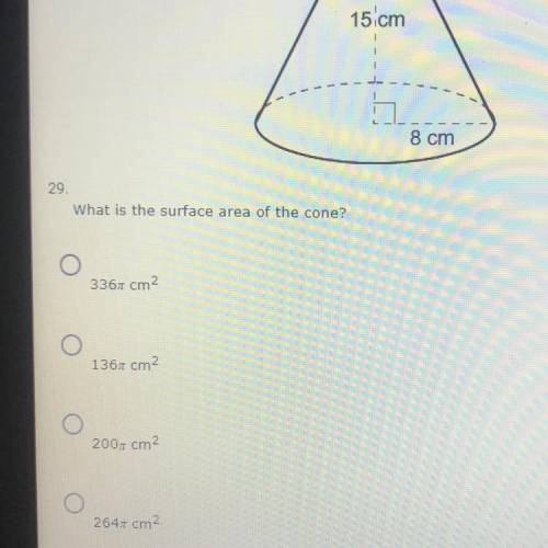 What is the surface area of the cone?
336 pi cm2