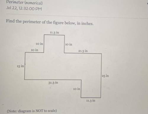 Find the perimeter of the figure below, in inches