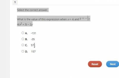 Select the correct answer.

What is the value of this expression when x = -6 and ?
4(x2 + 3) − 2y