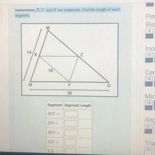X,and z are midpoints.find the length of each segment