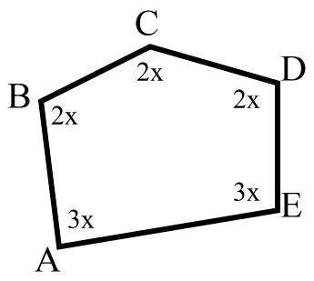Determine the measure of the interior angle at vertex E.

A. 135
B. 45
C. 225
D. 75