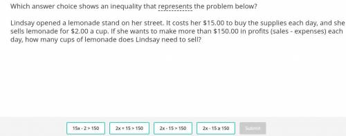 Which answer choice shows an inequality that represents the problem below?

Lindsay opened a lemon