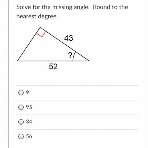 Solve for the missing angle. Round to the nearest degree.