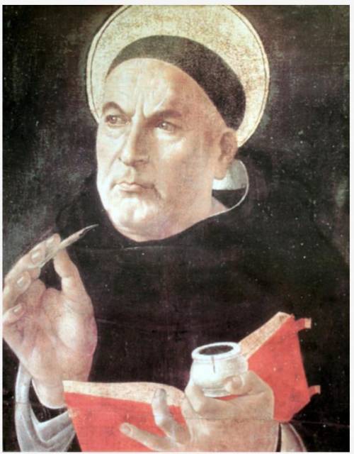 Use the portrait of St. Thomas Aquinas, a leading scholar of the 13th century, to answer the follow