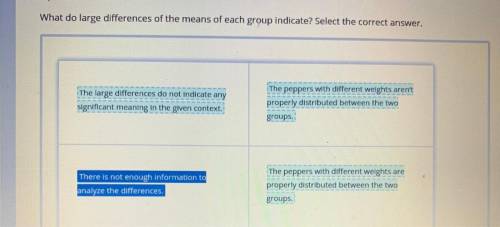What do large differences of the means of each group indicate? Select the correct answer. The large