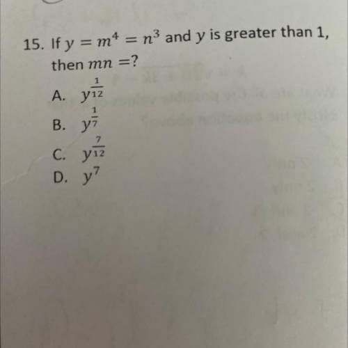 If y = m^4= n^3 and y is greater than 1,
then mn =?