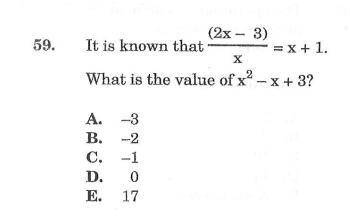 Help pls for question 59.
Answers could be:
A) -3
B) -2
C) -1 
D) 0 
E) 17
