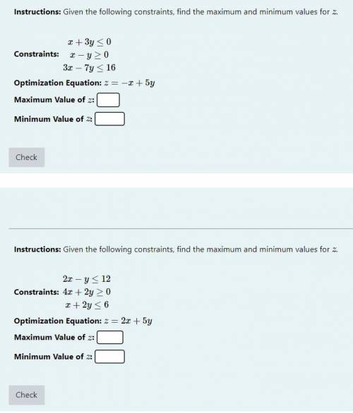 Algebra Two | optimization equations, constraints, minimum and maximum values (pls help lol)