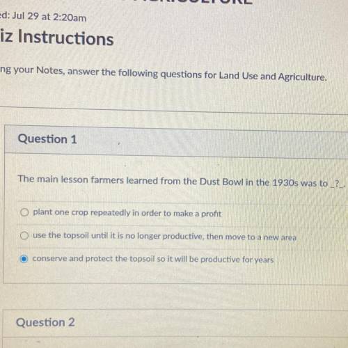 PLEASE HELP STUCK ON TEST QUESTION !!!

The main lesson farmers learned from the Dust Bowl in the