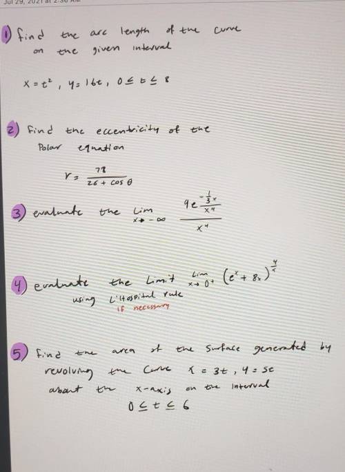 Need help find answers to these questions, any help? its calculus ​