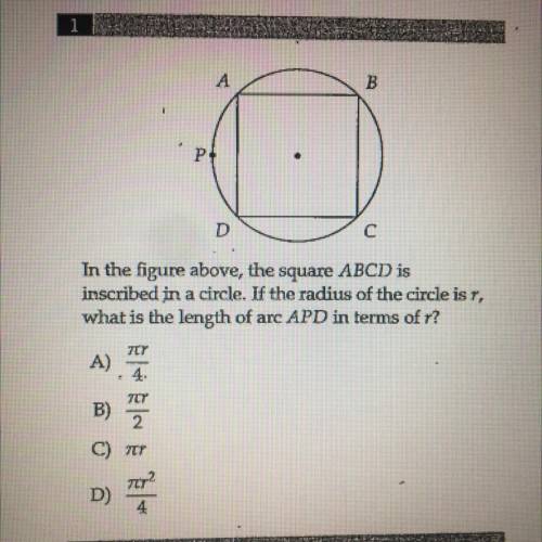 In the figure above, the square ABCD is inscribed in a circle. if the radius of the circle is r, th