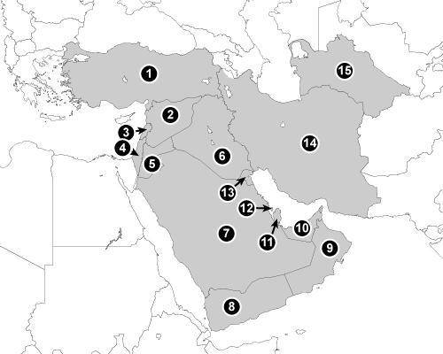 On the map below, #7 is marking which of the following countries?

A. Saudi Arabia
B. Iran
C. Kuwa