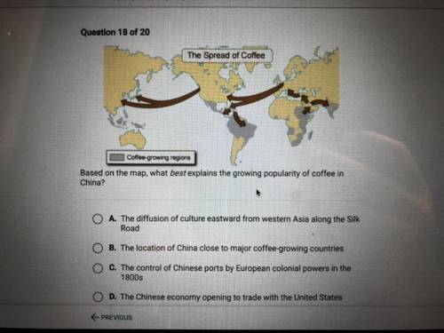 Based on the map what best explains the growing popularity of coffee in china?￼ (picture below)