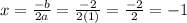x=\frac{-b}{2a} =\frac{-2}{2(1)} =\frac{-2}{2} =-1