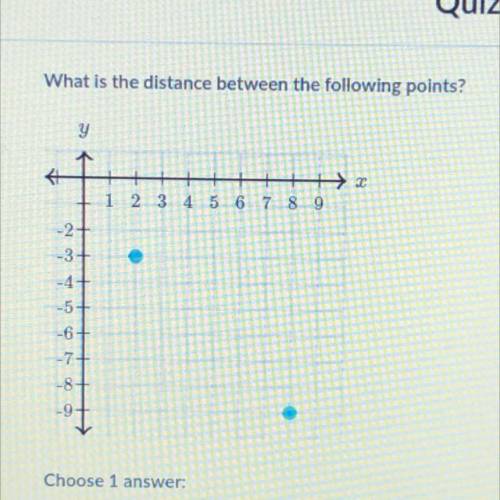 What is the distance between the following points?

y
+
+++ 3
1 2 3 4 5 6 7 8 9
.
-27
-3+
-4
-5+
-