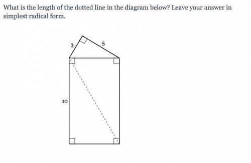 What is the length of the dotted line in the diagram below? Leave your answer in simplest radical f