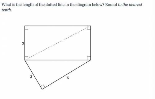 What is the length of the dotted line in the diagram below? Round to the nearest tenth. *Will give
