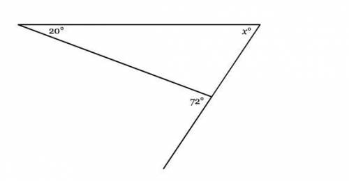 A side of the triangle below has been extended to form an exterior angle of 72°. Find the value of