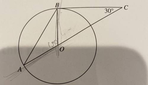 In the figure above, point O is the center of the circle,

line segment BC is tangent to the circl