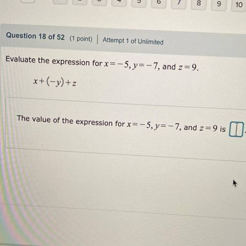 Evaluate the expression for x=-5,y=-7, and z=9