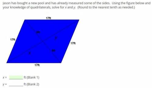 Jason has bought a new pool and has already measured some of the sides. Using the figure below and
