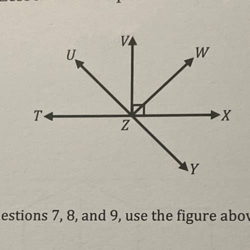 8. If Ray ZW is perpendicular to Line UY and

bisects VZX, what is the value of TZY in
degrees?
A)