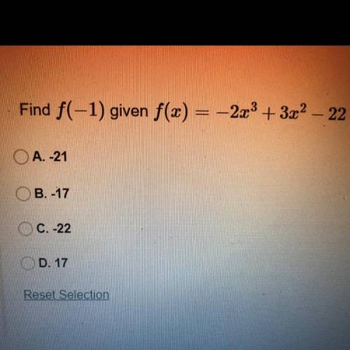 Find f(-1) given f(x) = –2x^3 + 3x^2 – 22