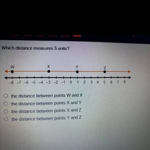 Which distance measures 5 units?

W
х
Y
NO
-
-8 -7 -6 -5 -4 -3 -2 -1 0 1 2 3 4 5 6 7 8
the distanc