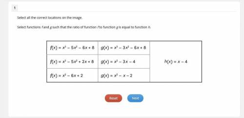 Select functions f and g such that the ratio of function f to function g is equal to function h.
